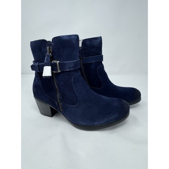 NEW Earth Origins Tori Dark Blue Water Repellent Suede Zip Up Heeled Boot Sz 7.5 - Picture 1 of 11